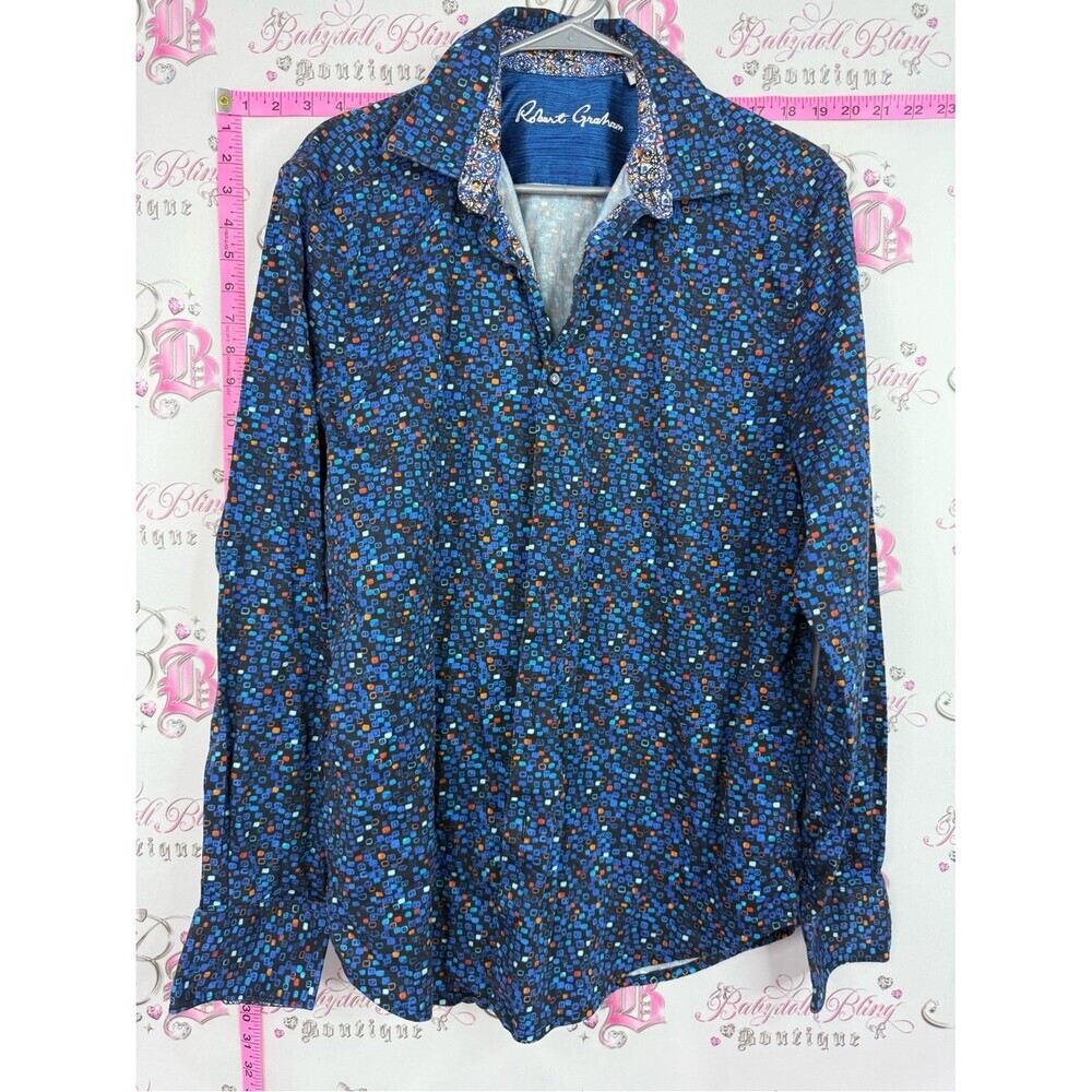 Robert Graham button up long sleeve Blue Multi dotted cubes Button-Up Shirt